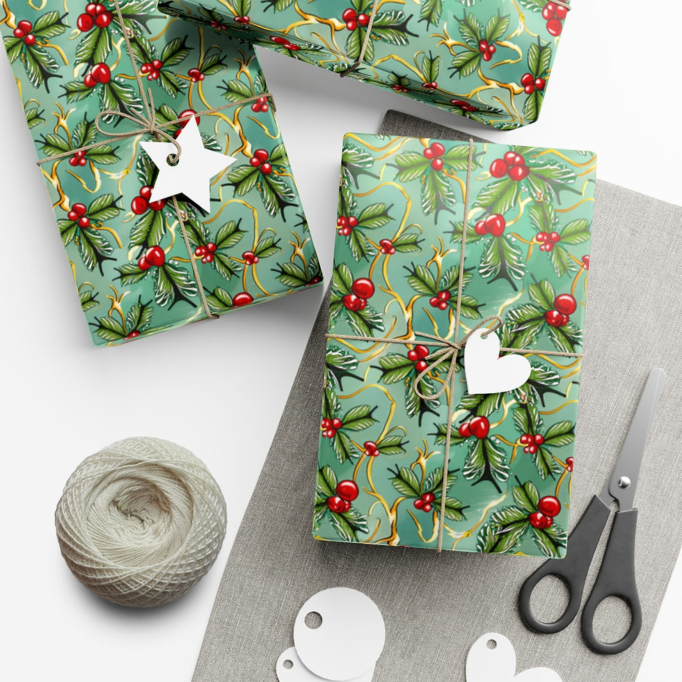 Thumbnail: Christmas Holly Berries Gift Wrap Papers