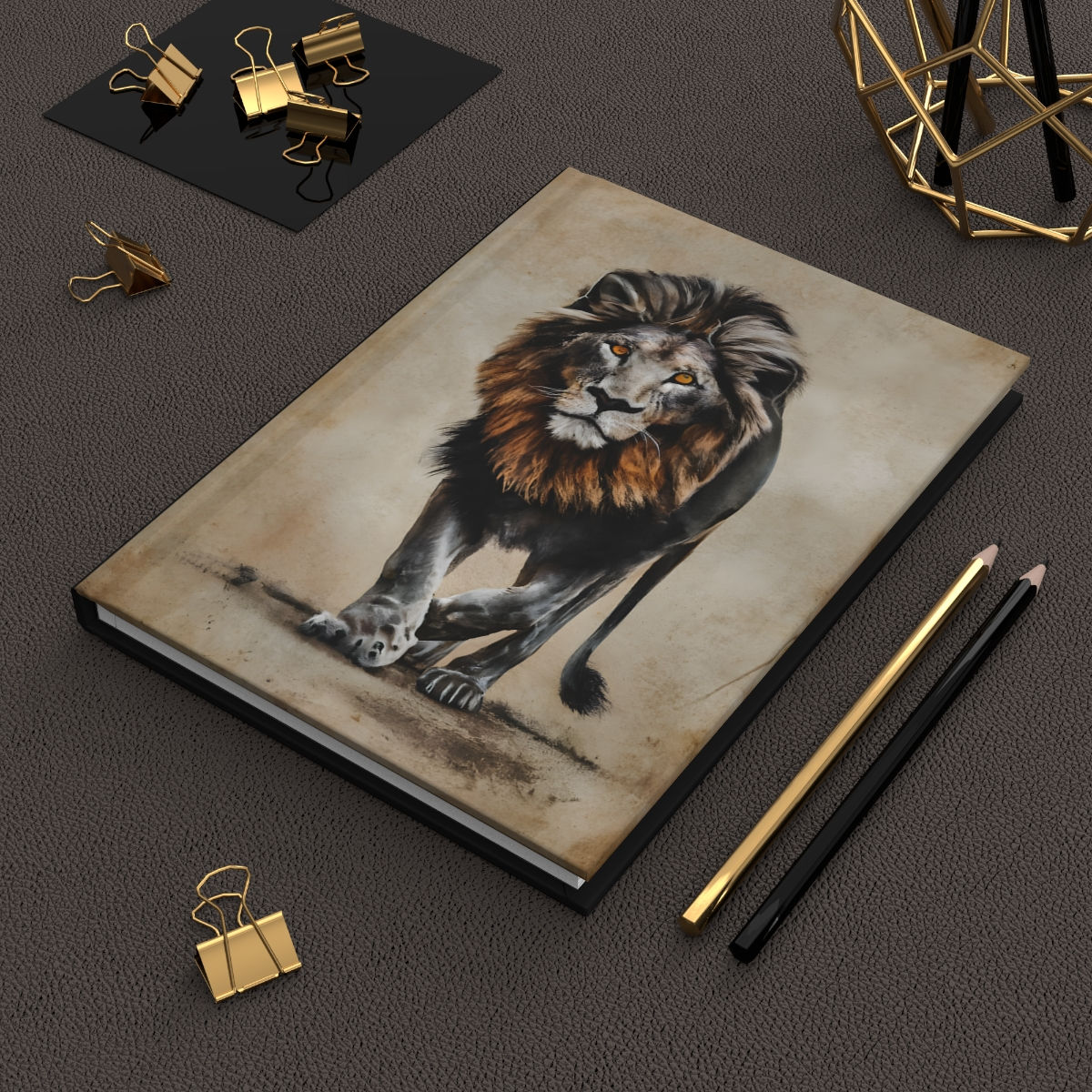 Safari Lion Black and Orange Journal Hardcover Matte