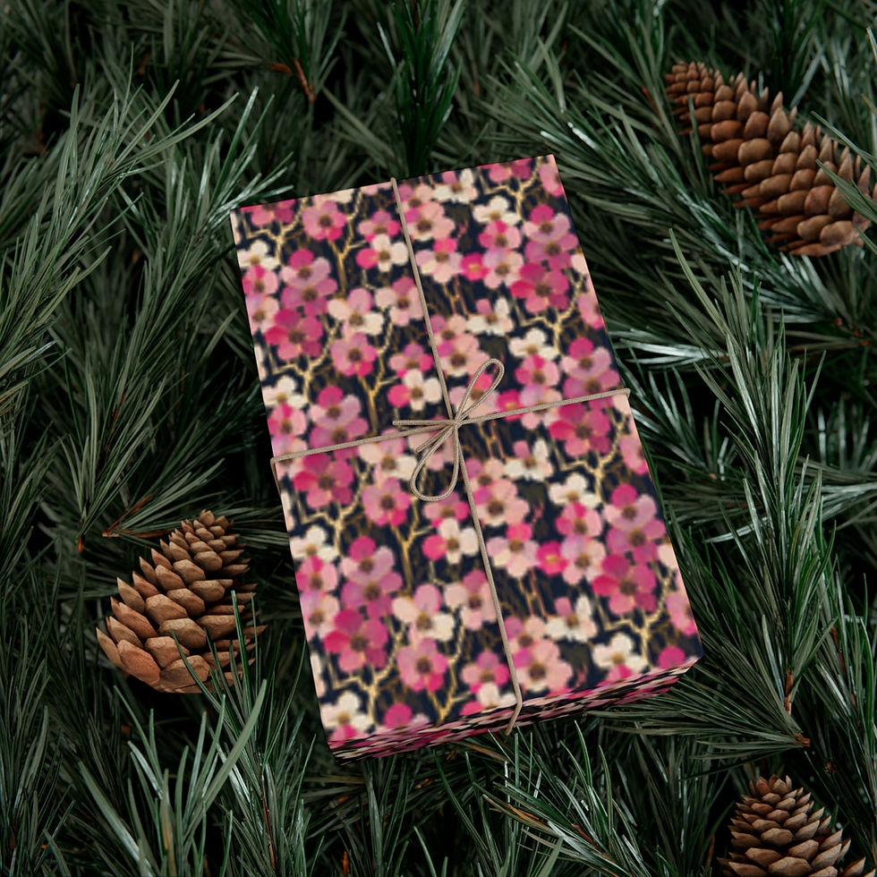 Thumbnail: Cherry Blossoms Gold + Pink + Black Specialty Gift Wrap Papers