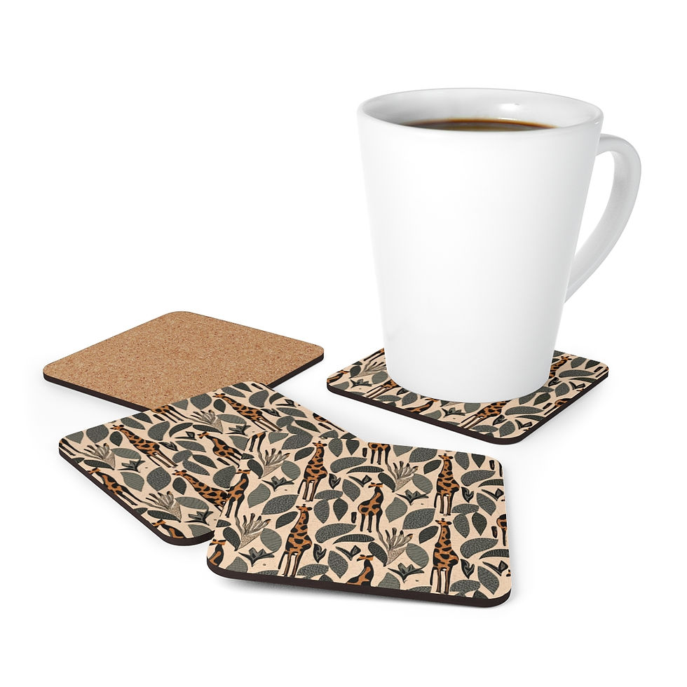 Thumbnail: Safari Giraffe Corkwood Coaster Set (4pc)