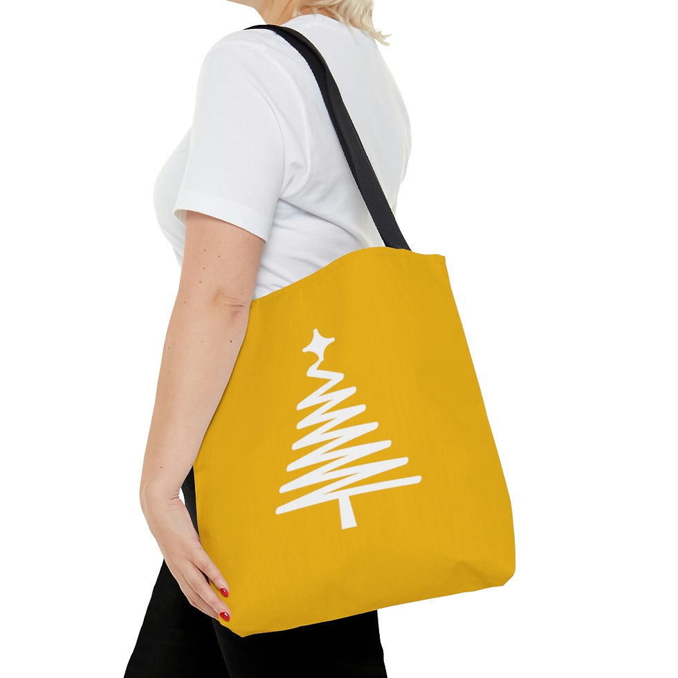 Thumbnail: Christmas. White Christmas Tree. Gold AOP Tote Bag