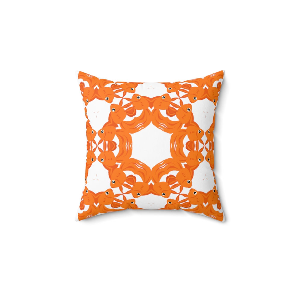 Thumbnail: Orange Fish Honeycomb Pattern.  Spun Polyester Square Pillow