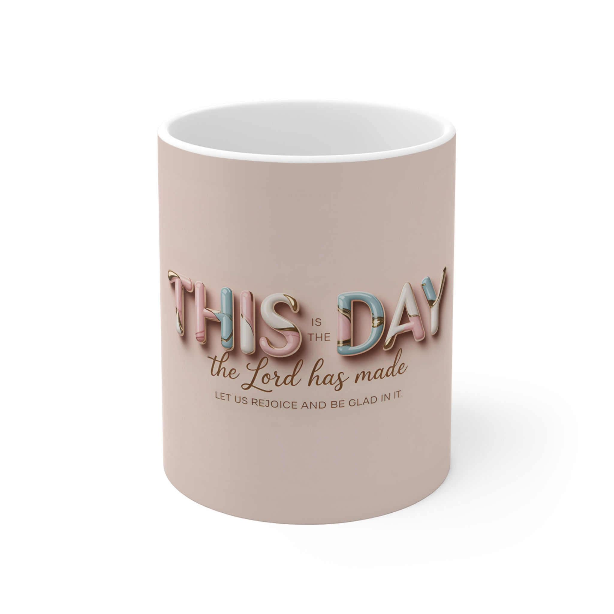 Mug 11oz This is the Day the Lord has Made, Elegant Design in Blush + Gold