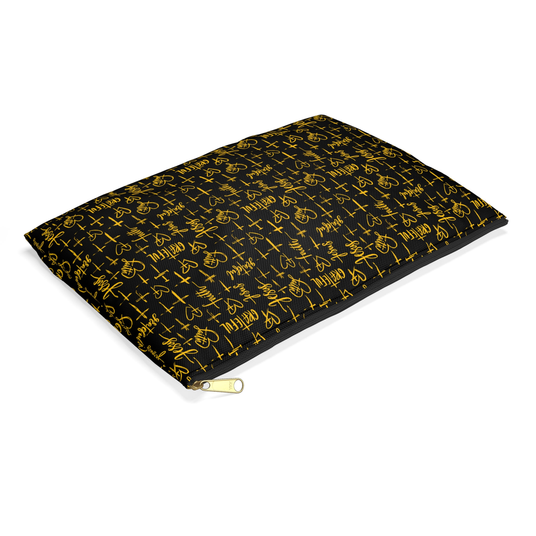 Black + Gold Gratitude Accessory Flat Pouch