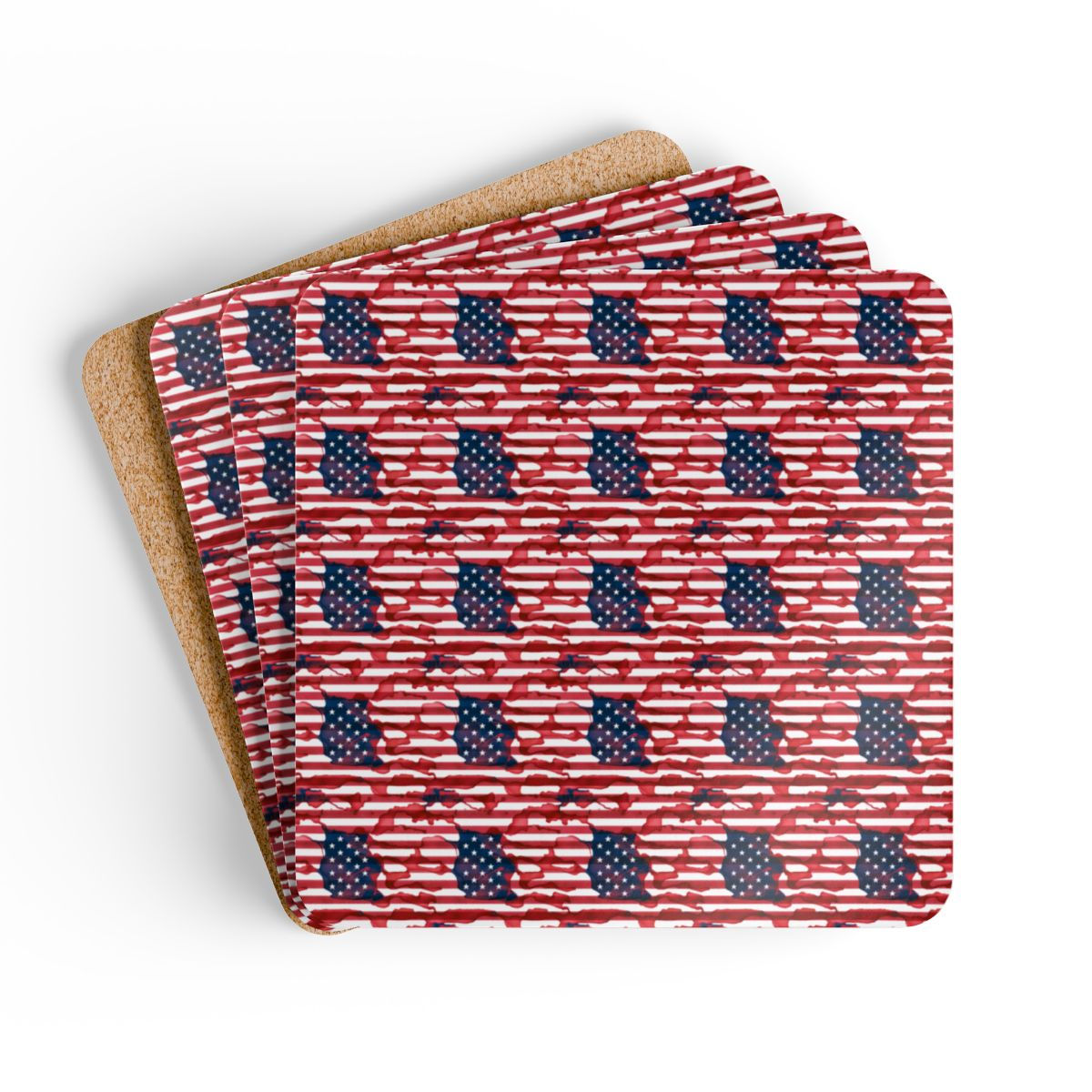 Stars and Stripes Corkwood Coaster Set (4pc)