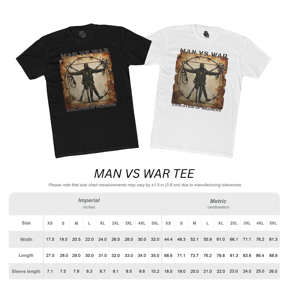 Thumbnail: Man vs War Graphic Tee — Distressed Vitruvian Soldier Streetwear