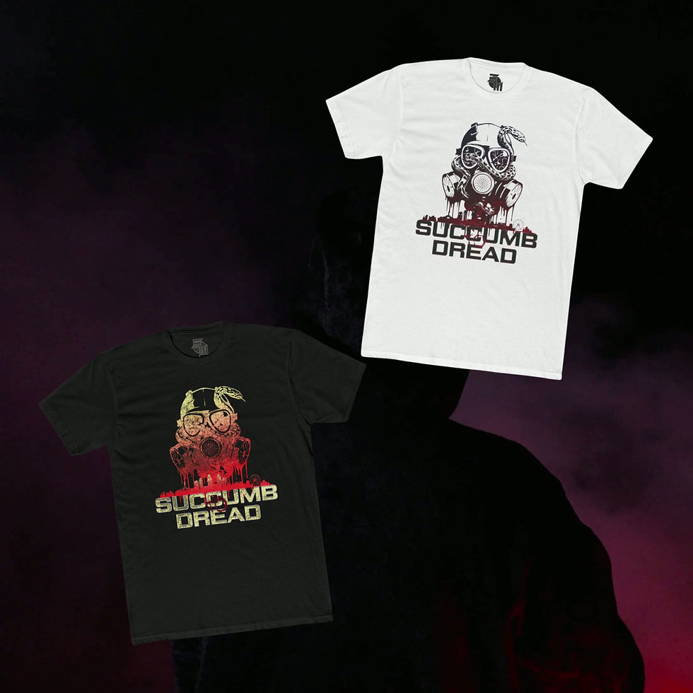 Thumbnail: Succumb to Dread Gas Mask Tee — Post-Apocalyptic Graphic T-Shirt