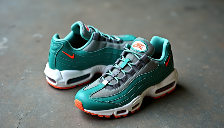 High angle view of Nike Air Max 95 Patta collaboration sneaker on a textured surface
