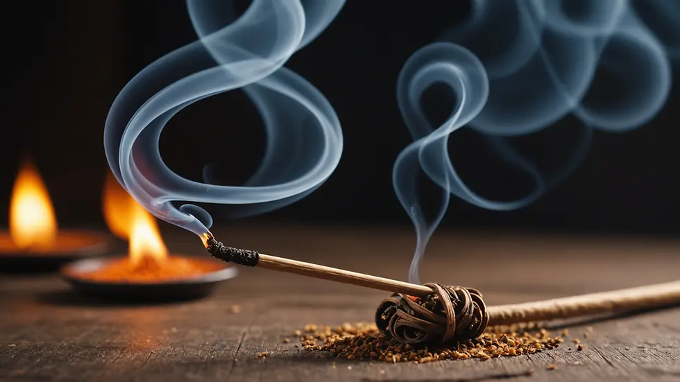 Close-up view of incense burning with a gentle swirl of smoke