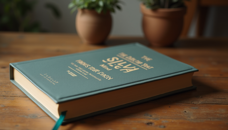 Close-up view of a book titled "The Silva Mind Control Method" resting on a wooden table