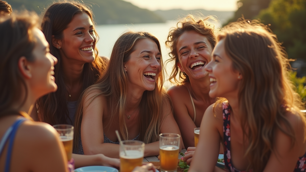 High angle view of a group of friends laughing and enjoying a day out together
