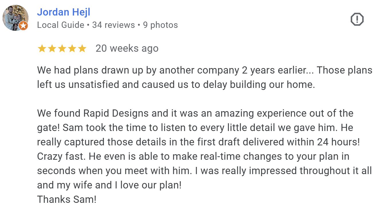A 5-star Google review for Rapid Designs