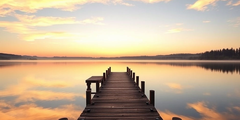 Wooden pier on a lake at sunrise