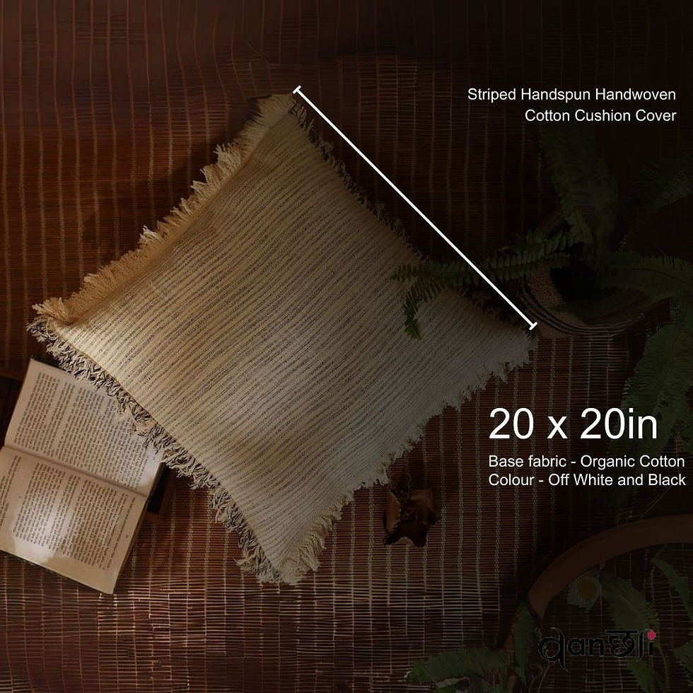 Thumbnail: Vanchai Stripped Organic Cotton Cushion cover with fringes 