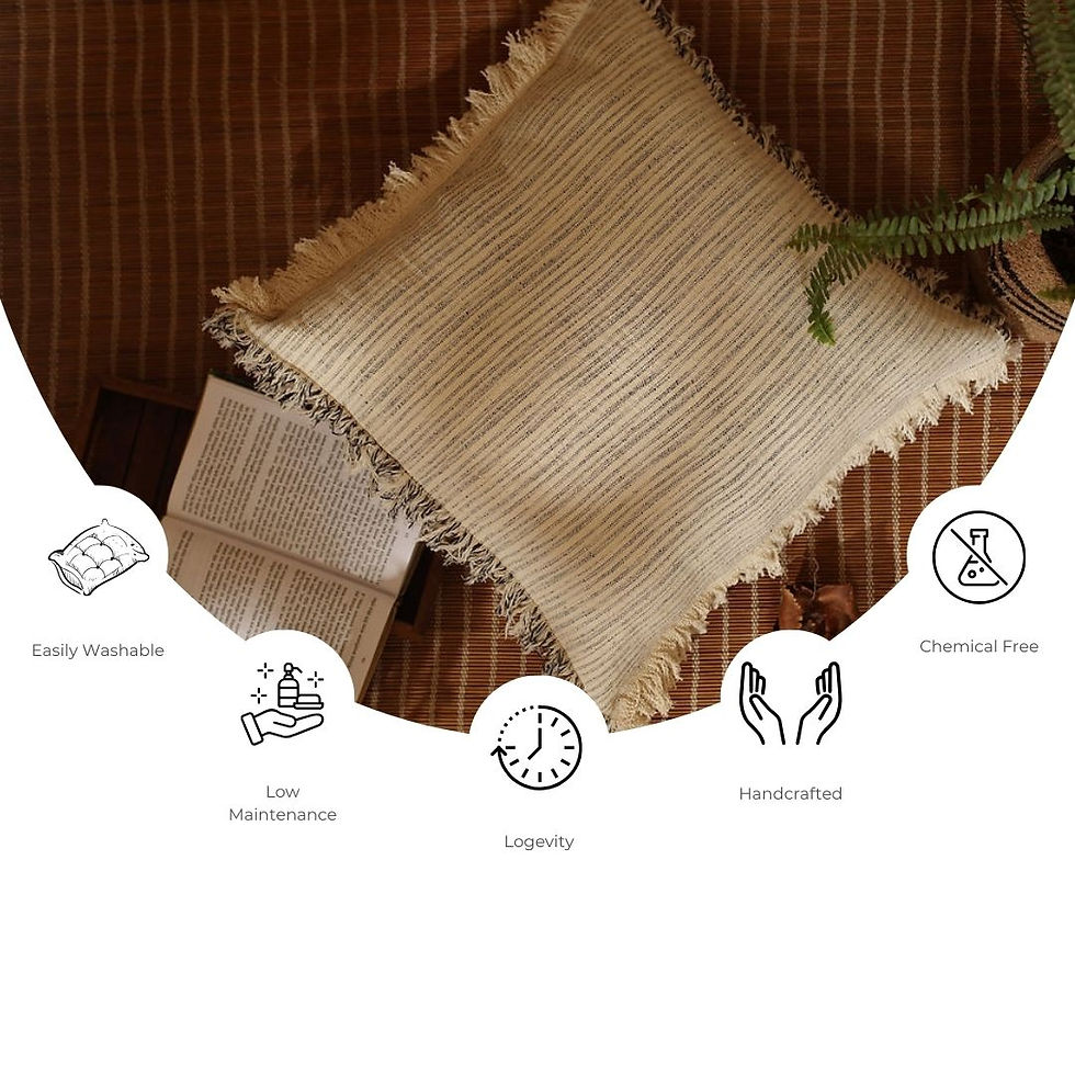 Thumbnail: Vanchai Stripped Organic Cotton Cushion cover with fringes 