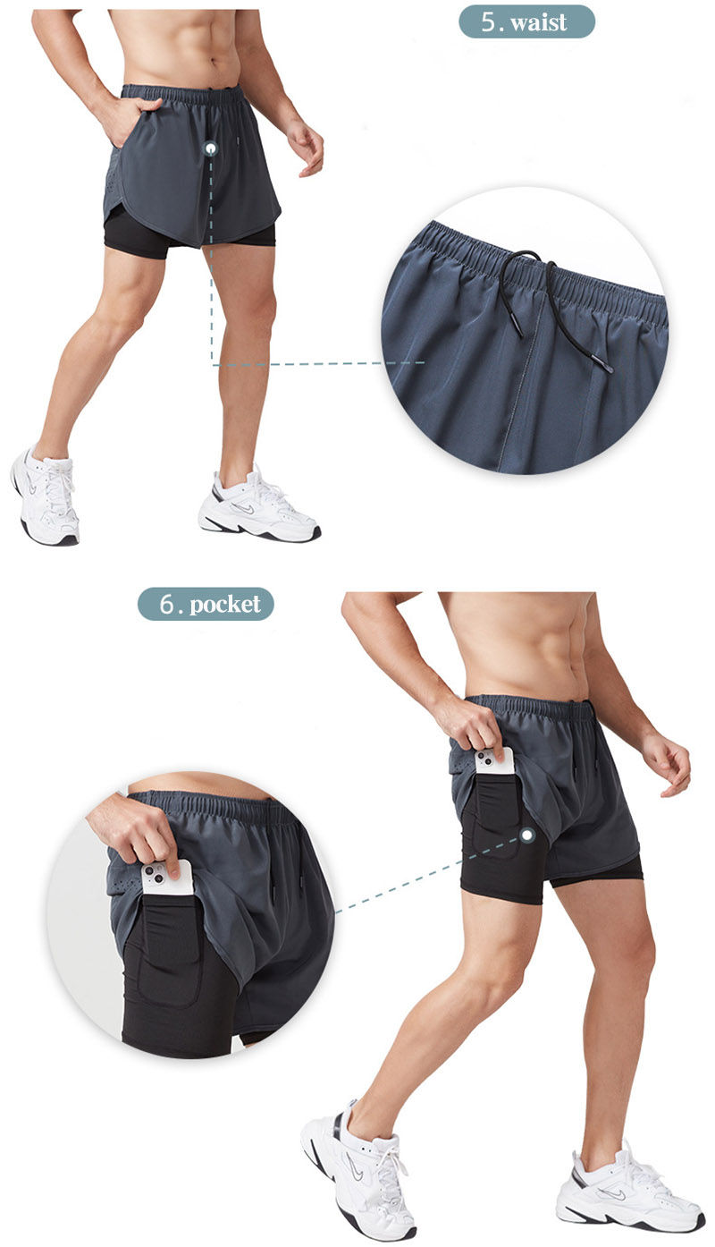 Miniatura: Shorts Masculino Esportivo Dupla Camada – Secagem Rápida para Corrida e Treino