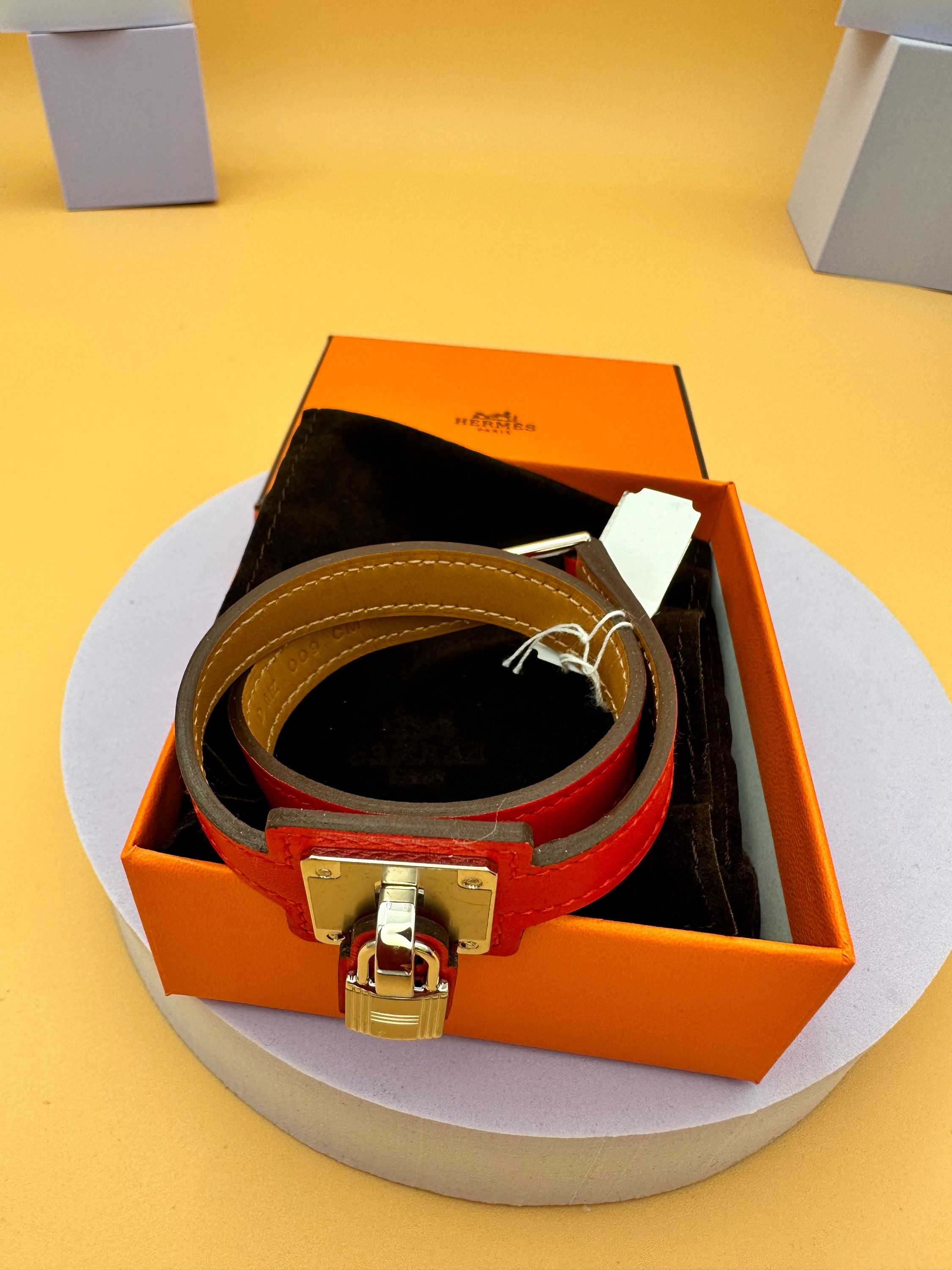 HERMÉS LOCK BRACELET IN RED SILVER 