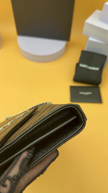 Thumbnail: SAINT LAURENT BLACK LARGE WALLET ON CHAIN SILVER HARDWARE