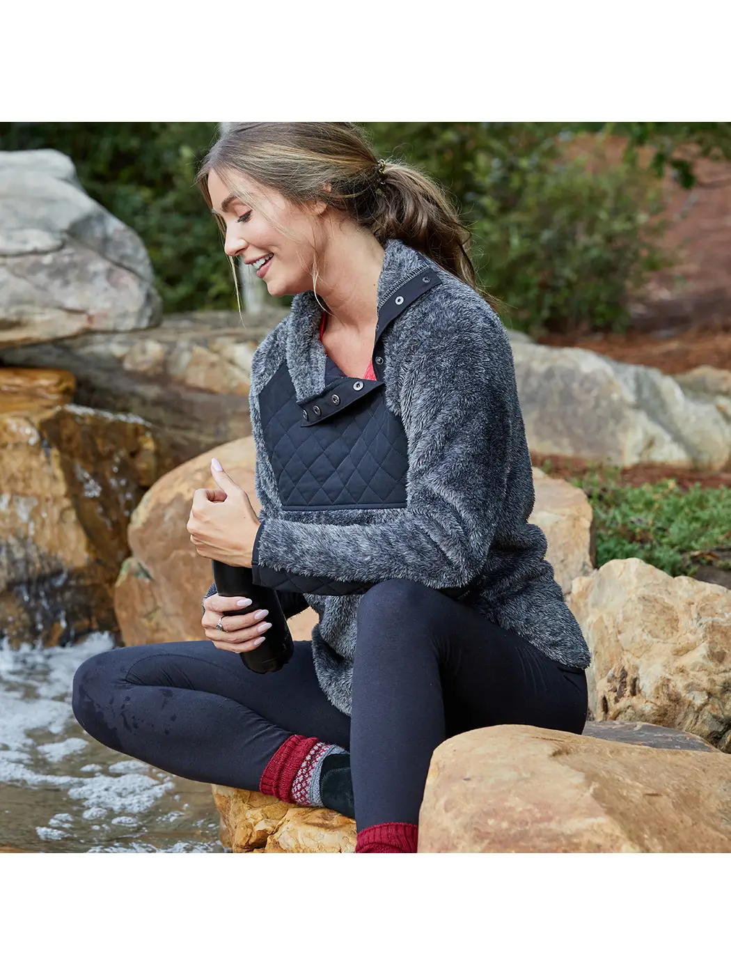 Dublin Quilted Fuzzy Fleece Pullover Black Pepper/Black justwriteohio