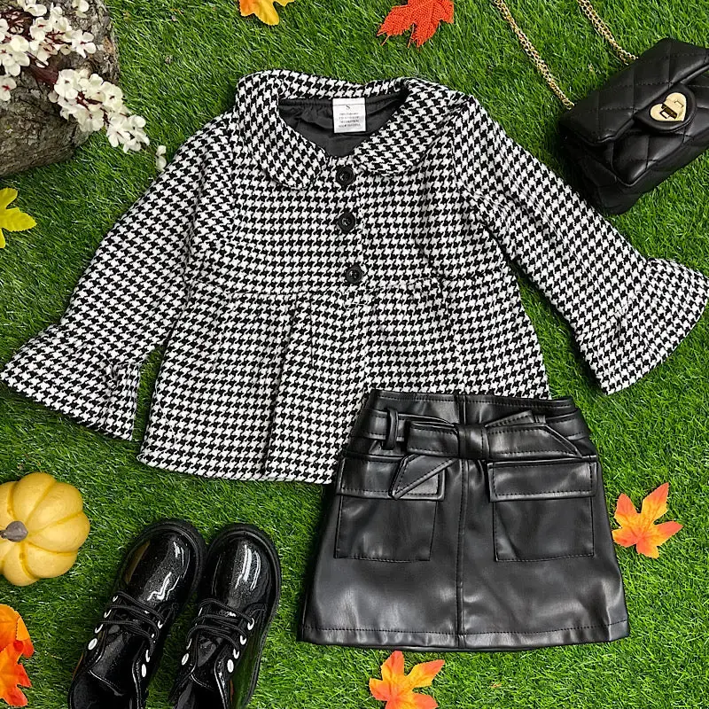 Thumbnail: New Albany Kids Hound's-tooth Print Button-Up Collar Coat