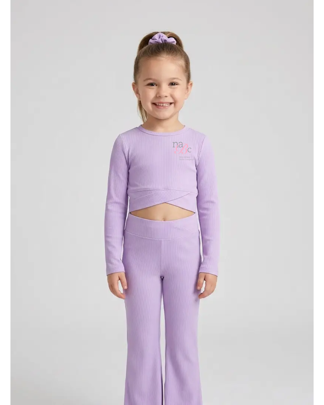 NABC Little Girls Rib Maisie Crossover Top, Flare, and Scrunchie