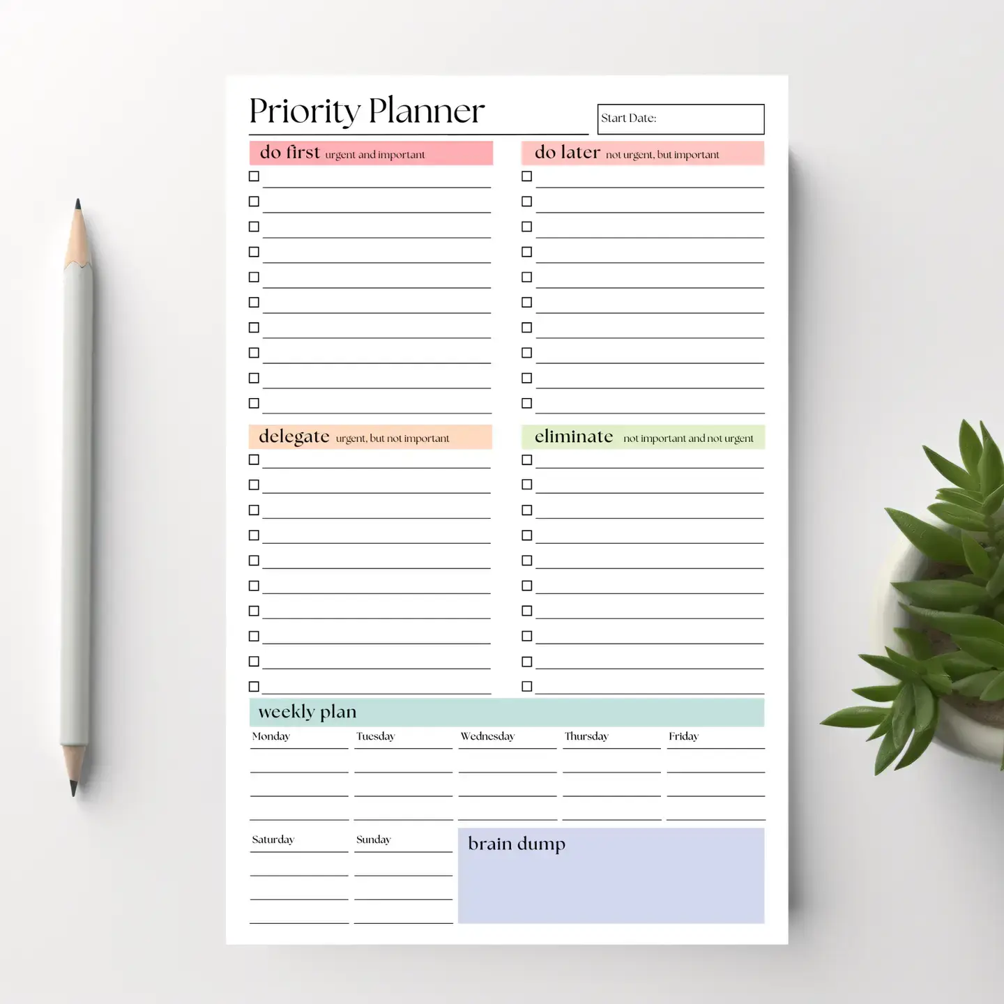 Eleventh & Taylor Priority Planner To Do Checklist: 50-Page Tear-Off Notepad