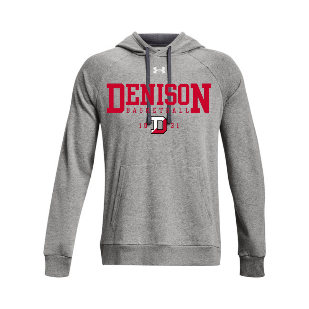 Custom Denison Basketball Grey Under Armour Men's Rival Fleece Hooded Sweatshirt