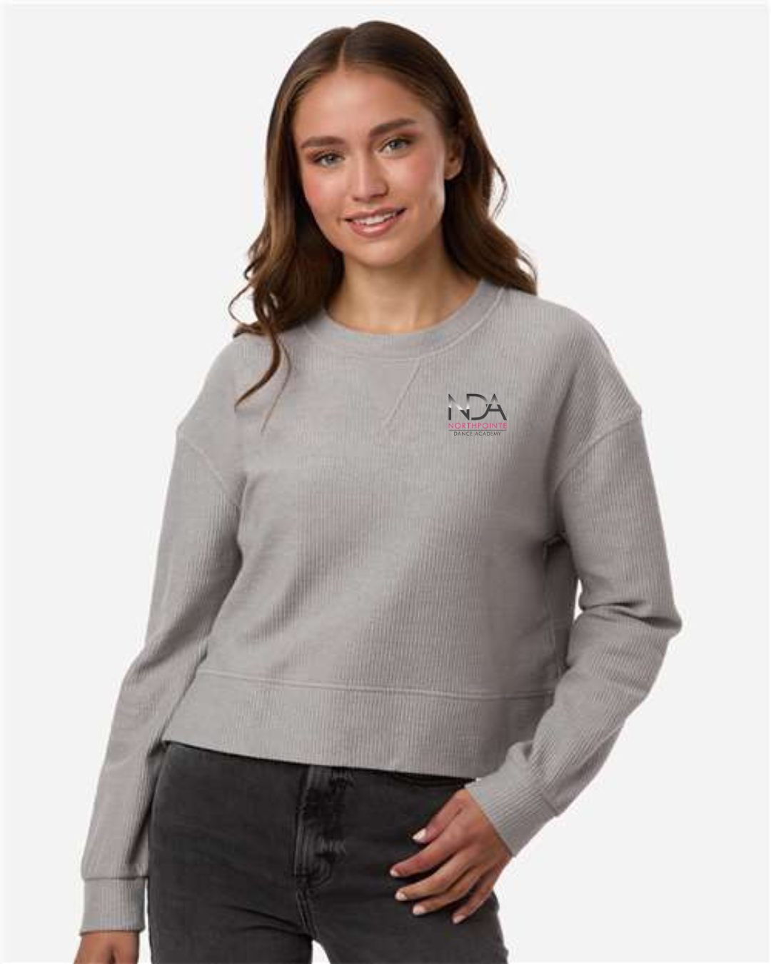 Northpointe Dance Academy Women's Rib Knit Corded Boxy Crewneck Sweatshirt