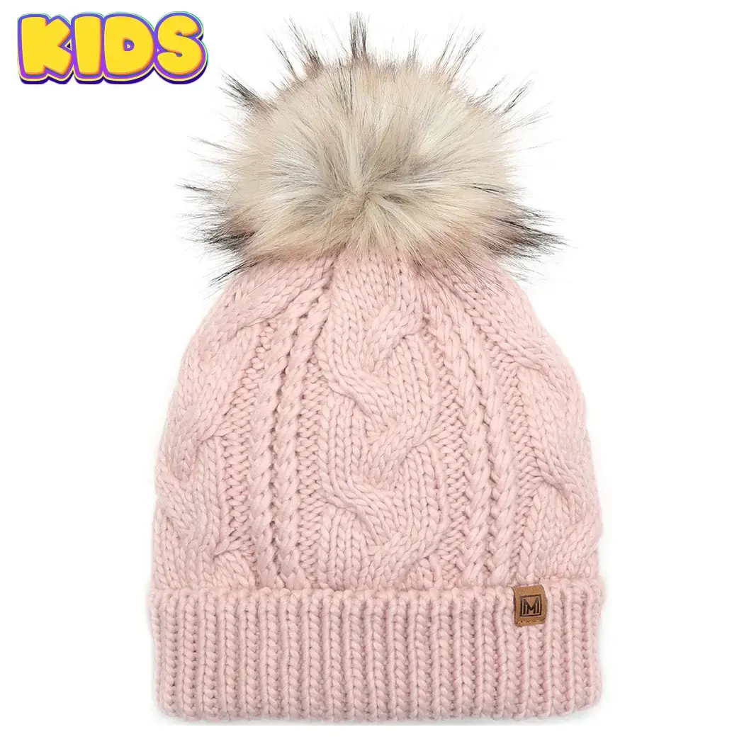 New Albany Ballet Company Kid's Cable Knitted Faux Fur Pom Beanie Hat