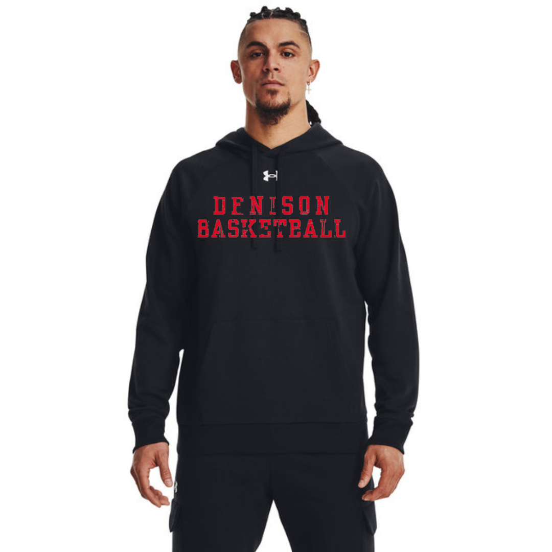 Custom Denison Basketball Black Under Armour Men's RivalFleece Hooded Sweatshirt