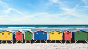 Beach huts on a UK coastline