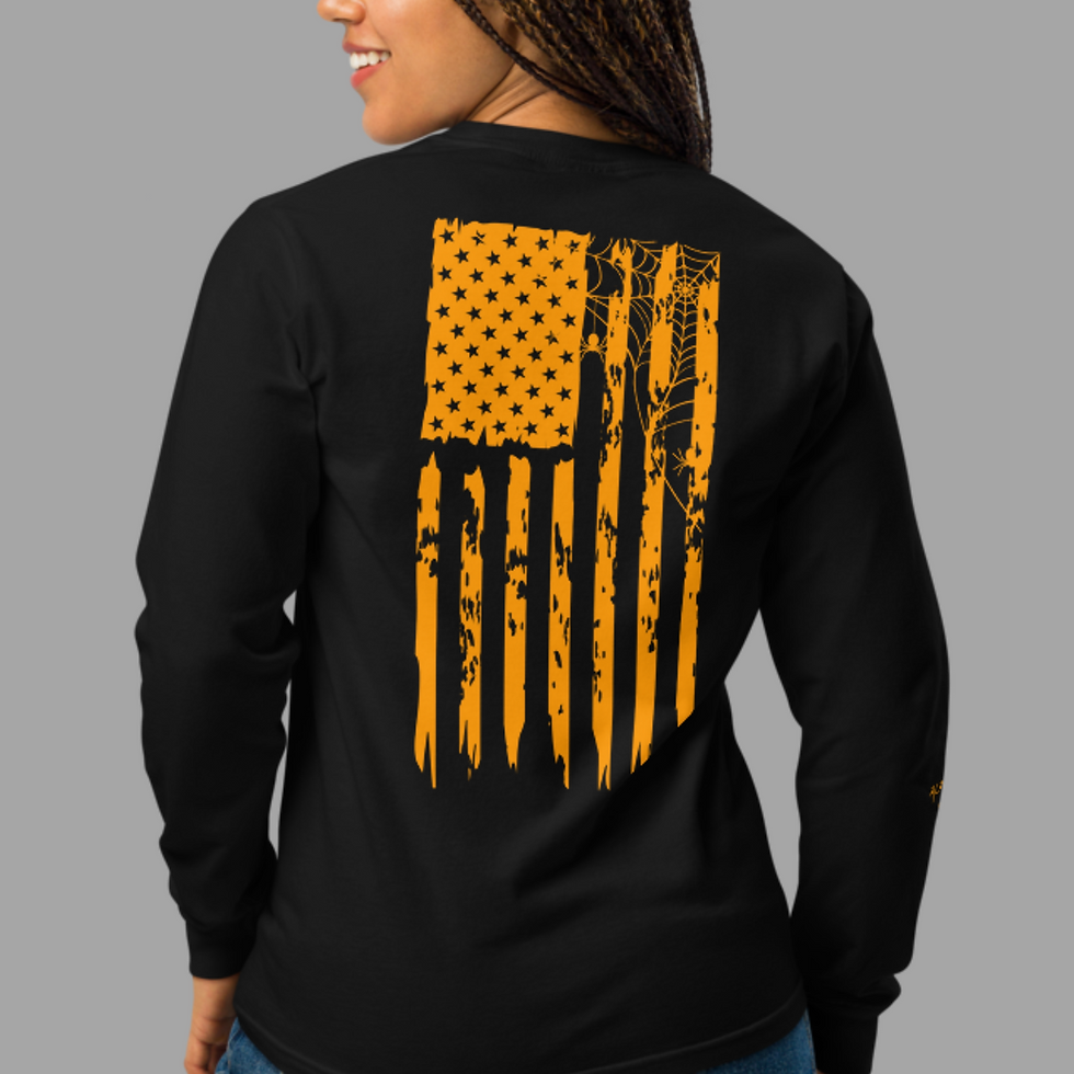Women's Halloween Long Sleeve Shirt - Spooky Witch - American Flag