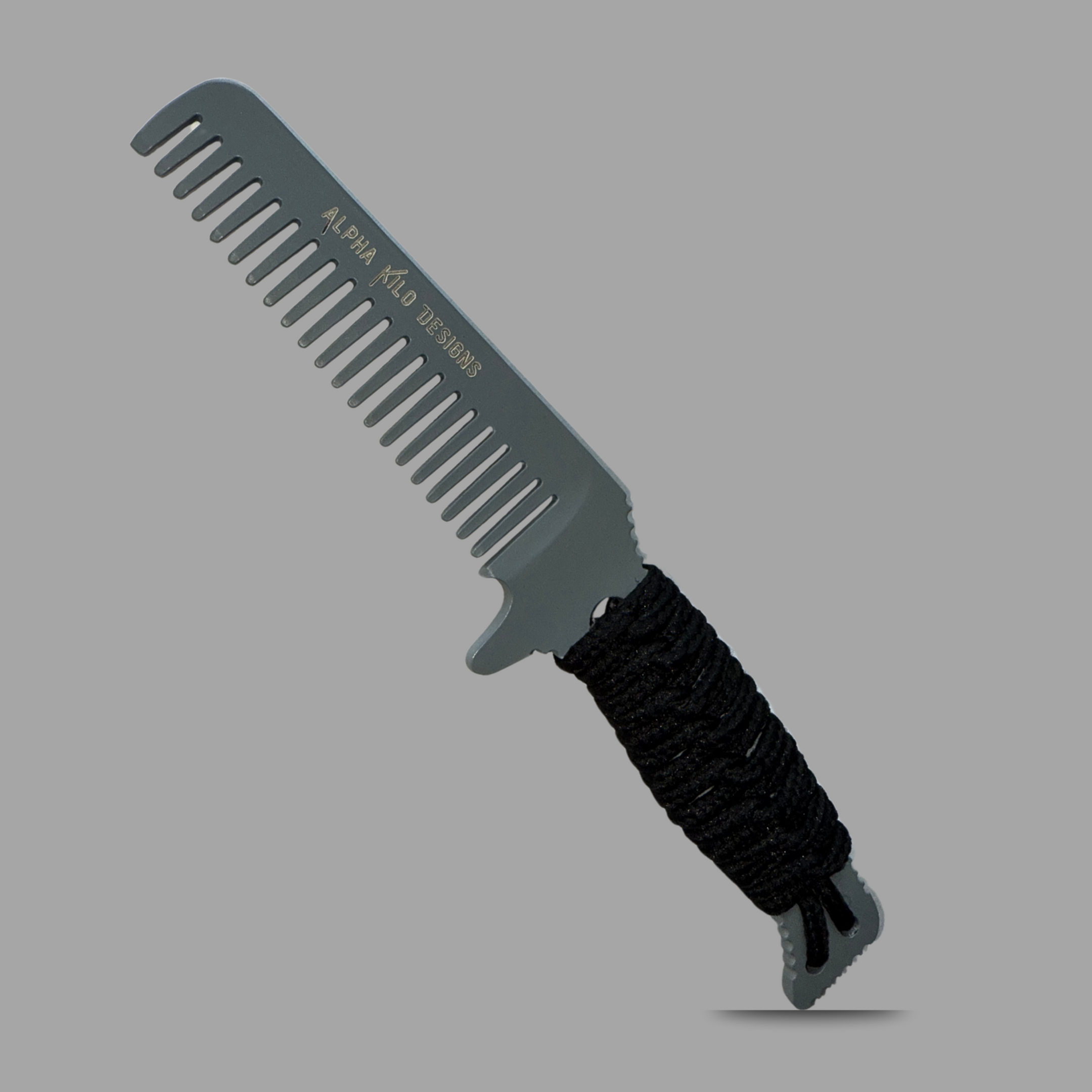 Tactical Stainless Steel Comb - Skeleton Comb - Wrapped Handle - Grey Comb with Black Handle, Military Comb - Scorpion Comb