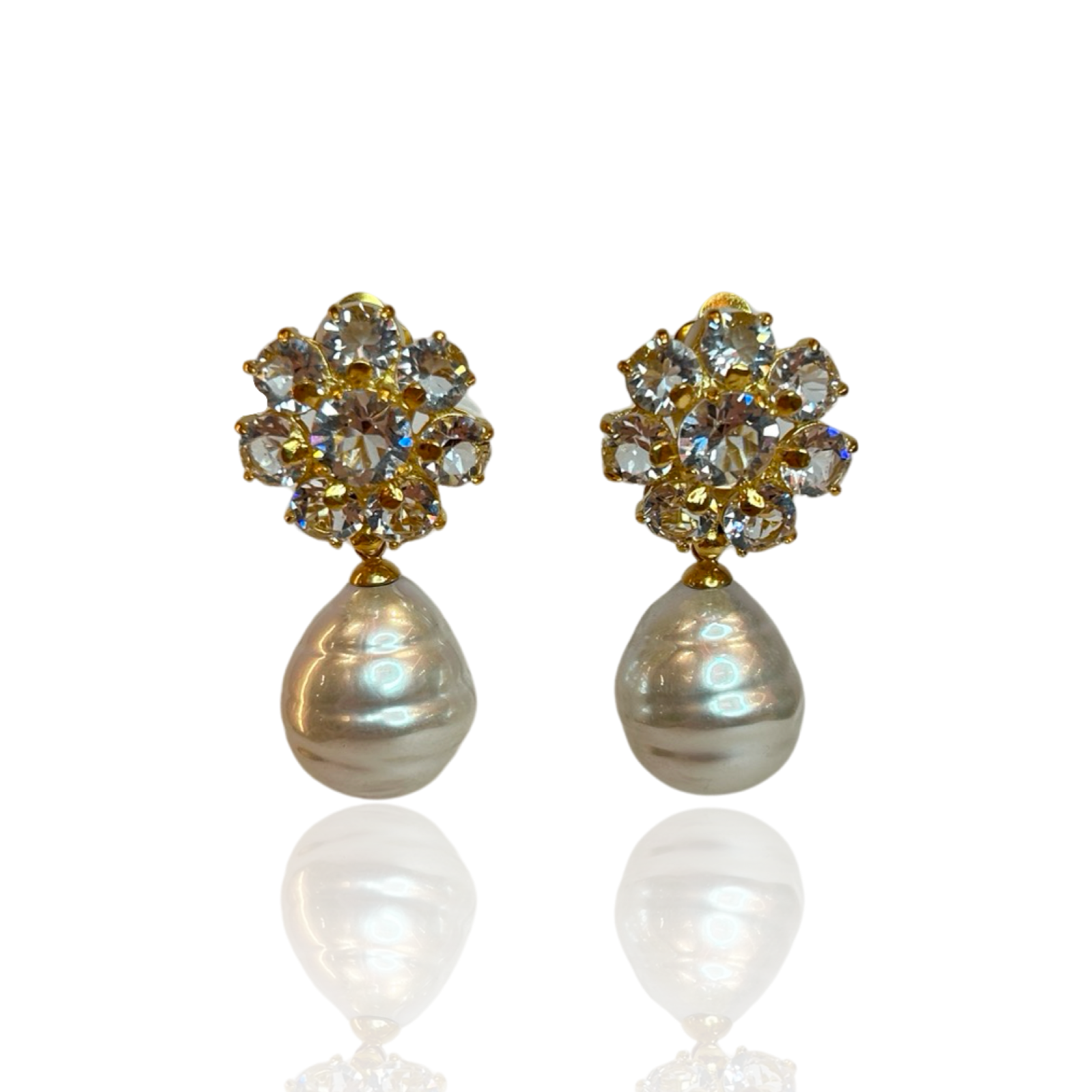 Flower Pearl Örhängen - Guld - Kristall