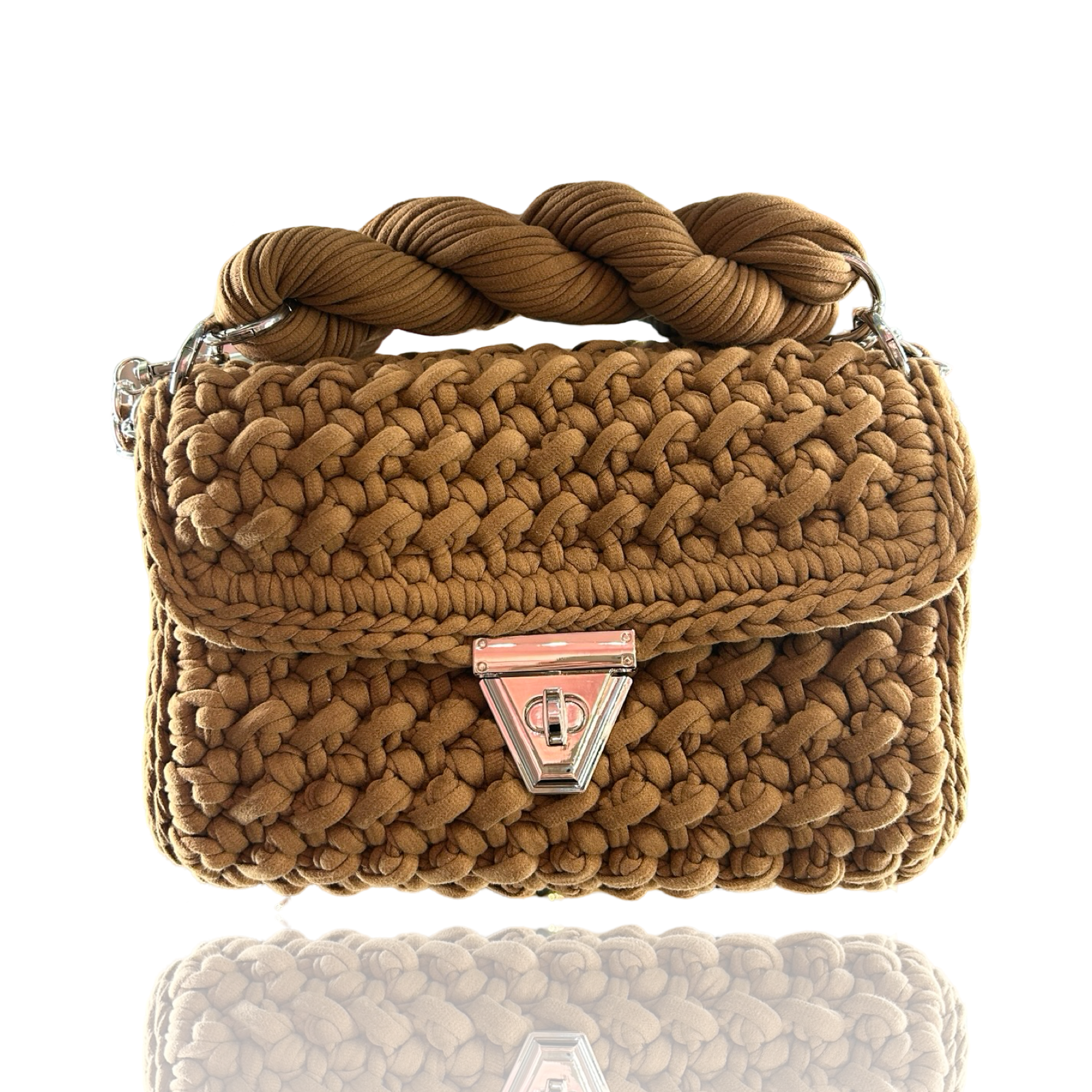 Knitted Handbag - Silver - Ljusbrun