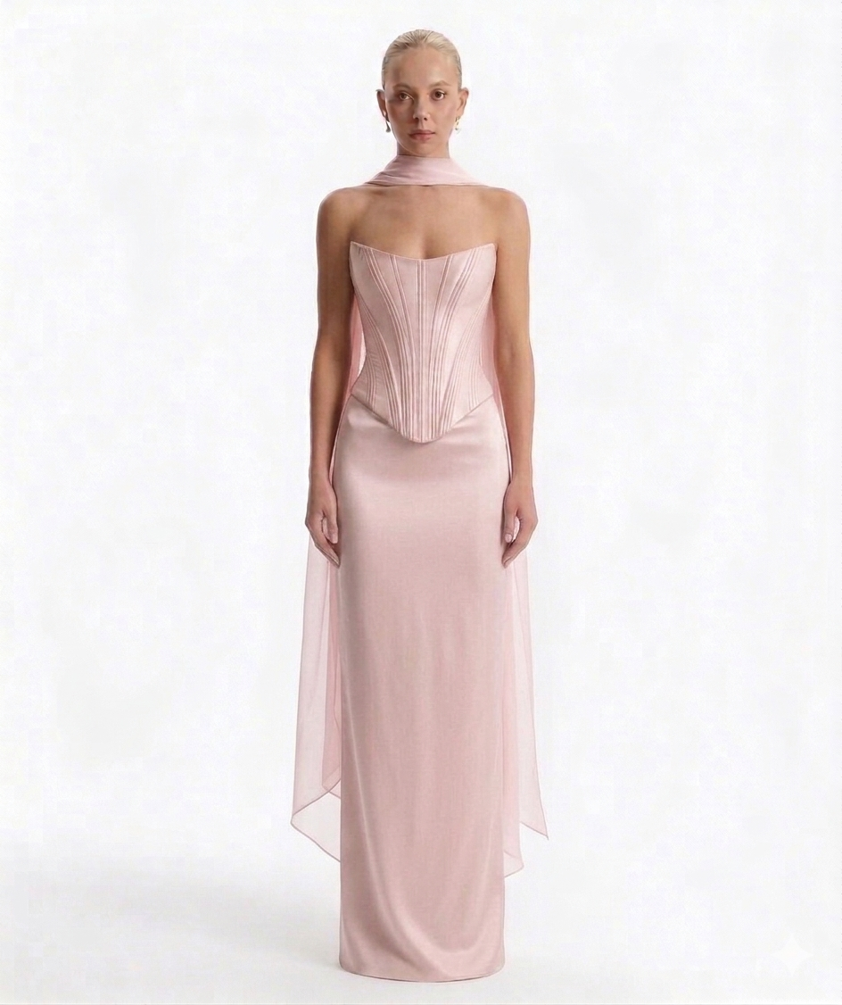 Alice in Pink Maxi Saten Elbise
