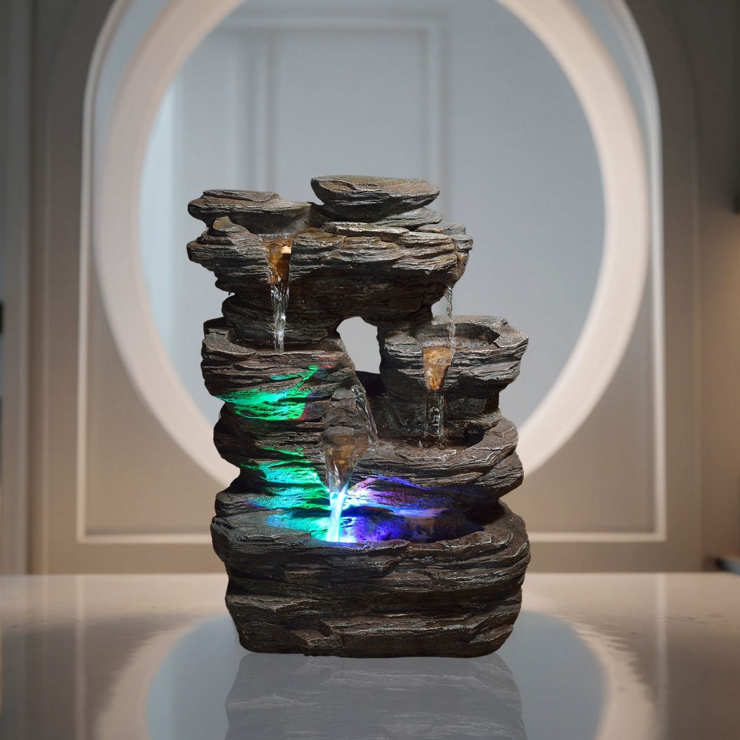 Fontana da Interno in Pietra con LED – Effetto Roccia Naturale, Silenziosa e Decorativa