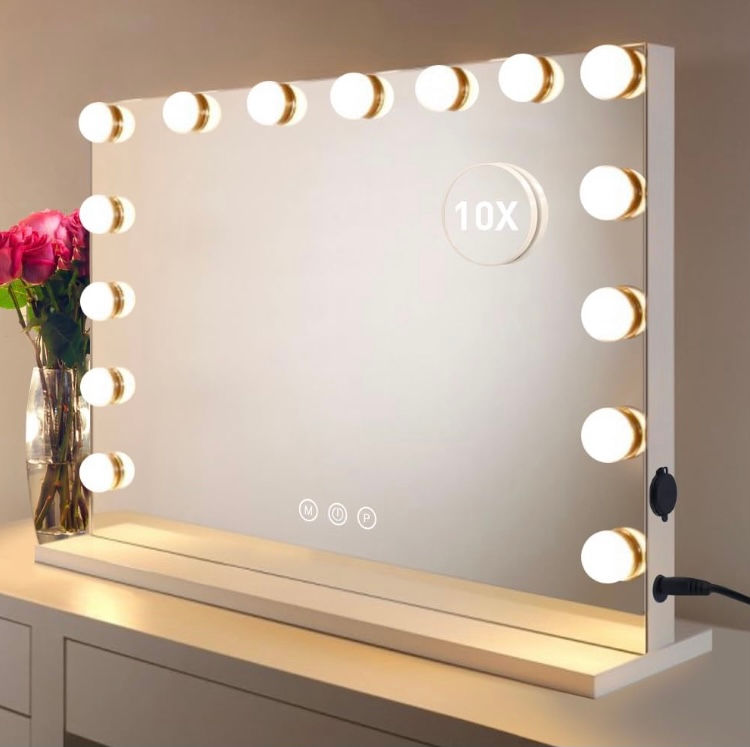 Budda Bundles large LED vanity mirror with fifteen bulbs, touch controls and weighted metal base (photo 1 of 7)