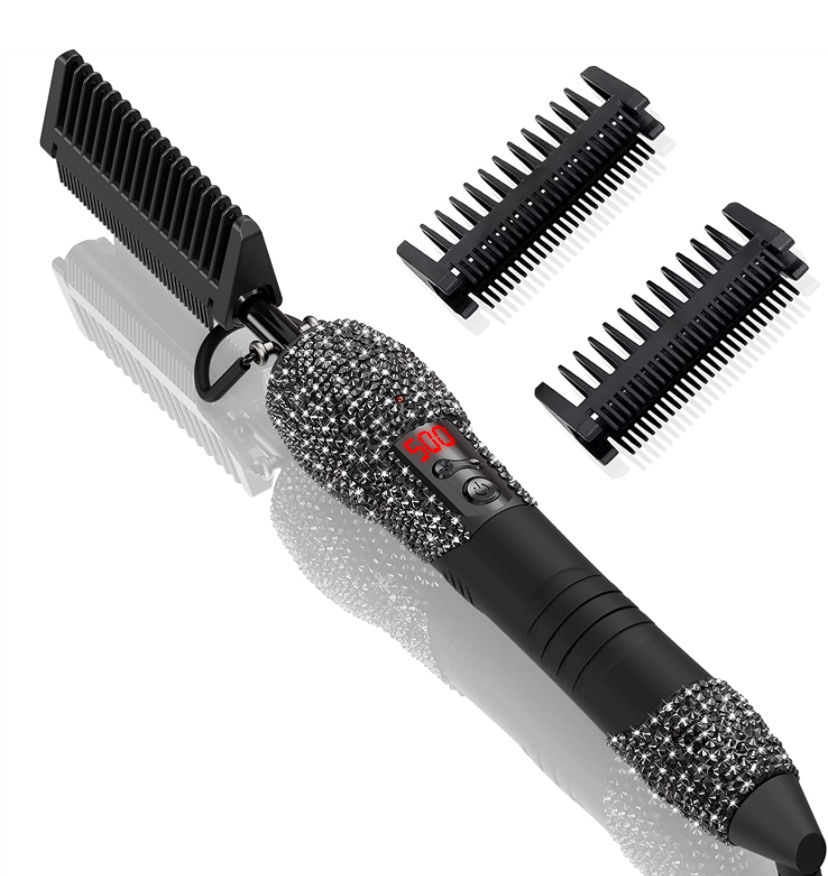 Rhinestone-handled electric hot comb for pressing edges and roots (photo 1 of 4)