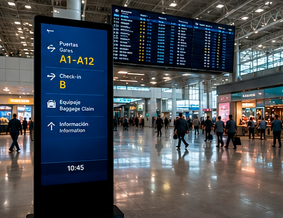 totem display led en el hall de un aeropuerto