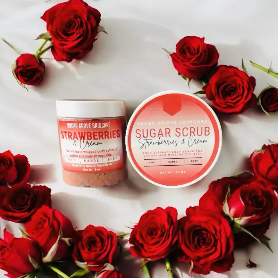 Thumbnail: Strawberries & Cream Whipped Body Butter and Foaming Sugar Scrub Set of 2