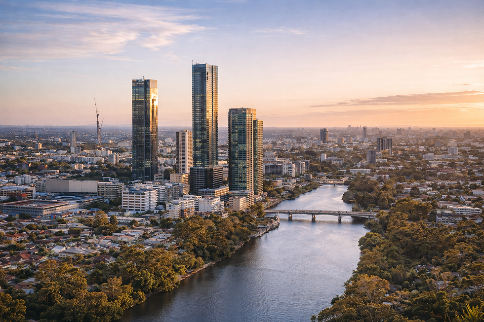 Parramatta skyline and Parramatta River in Western Sydney Australia