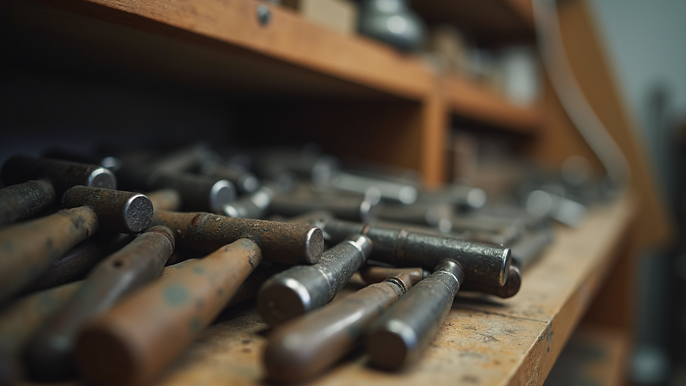Close-up de ferramentas de chaveiro organizadas em bancada