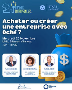 Acheter ou creer une entreprise sans argent - GEW UNIL - Semaine mondiale de l'entrepreneu