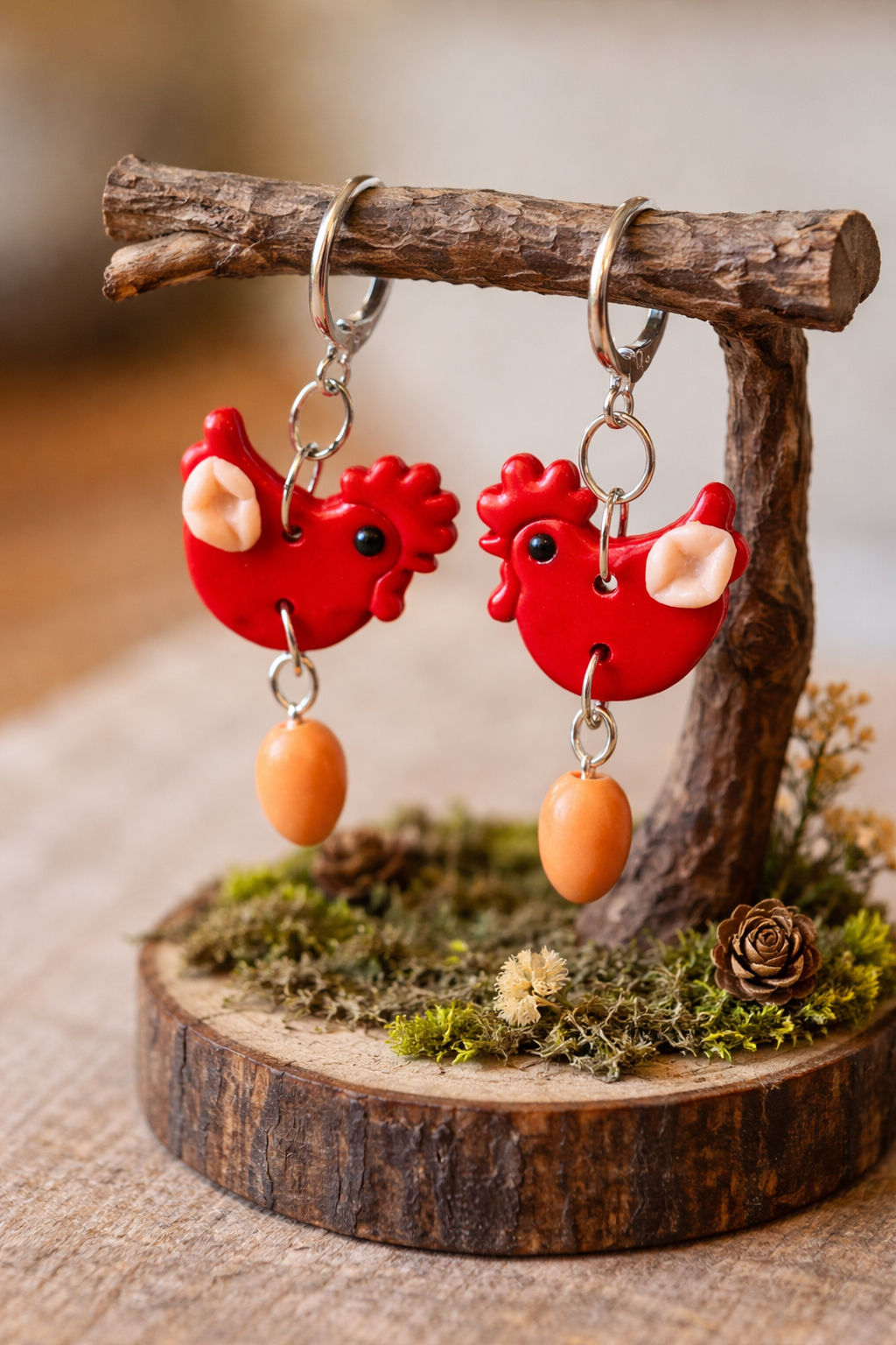 Polymer Clay Chicken Earrings