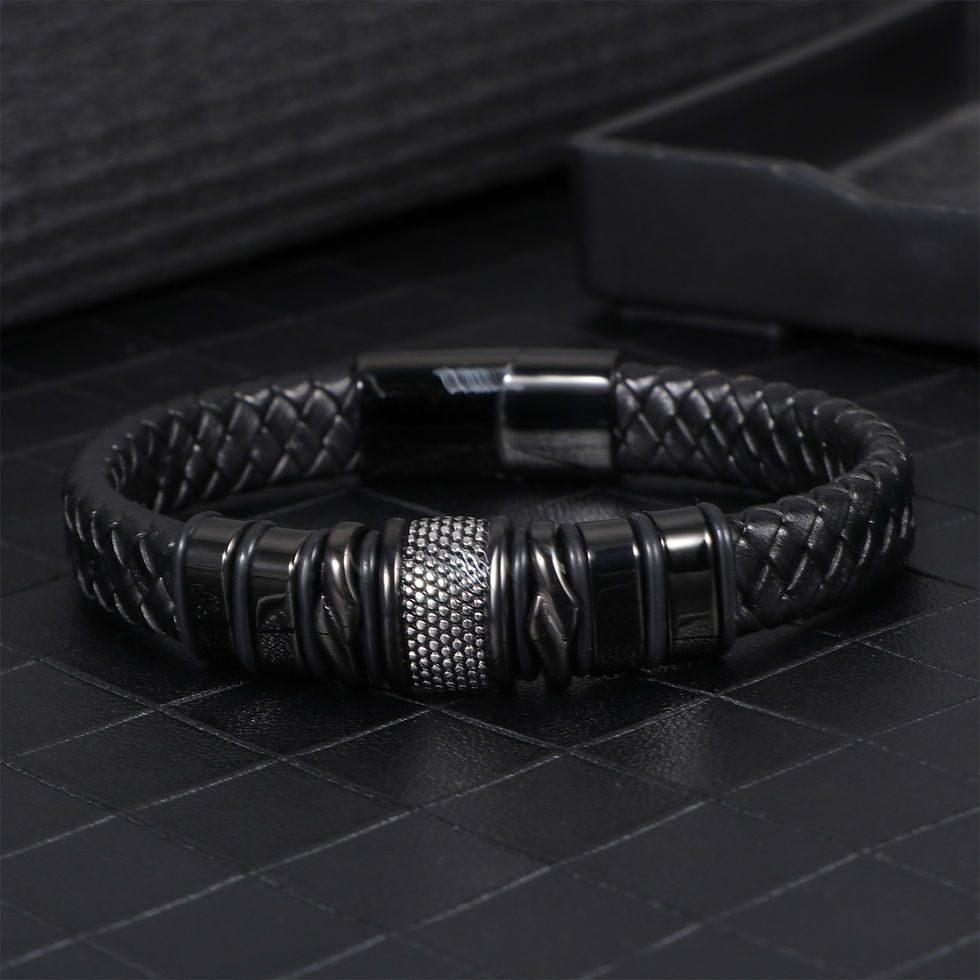Thumbnail: Men's business leather bracelet simple stainless steel magnetic bracelet fashion