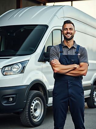 Business owner standing next to sprinter van in miami
