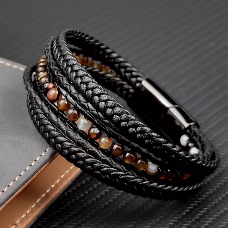 Miniature : Bracelet en cuir "Protect" Œil de Tigre