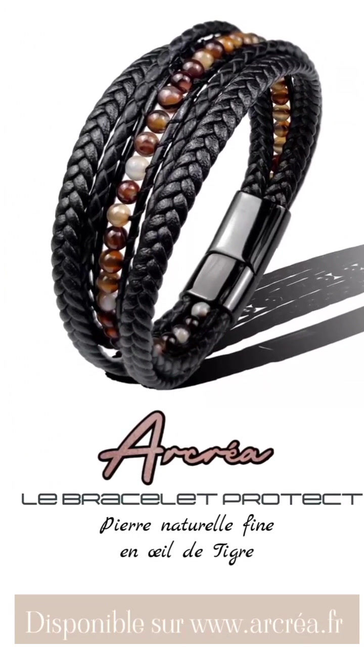Miniature : Bracelet en cuir "Protect" Œil de Tigre