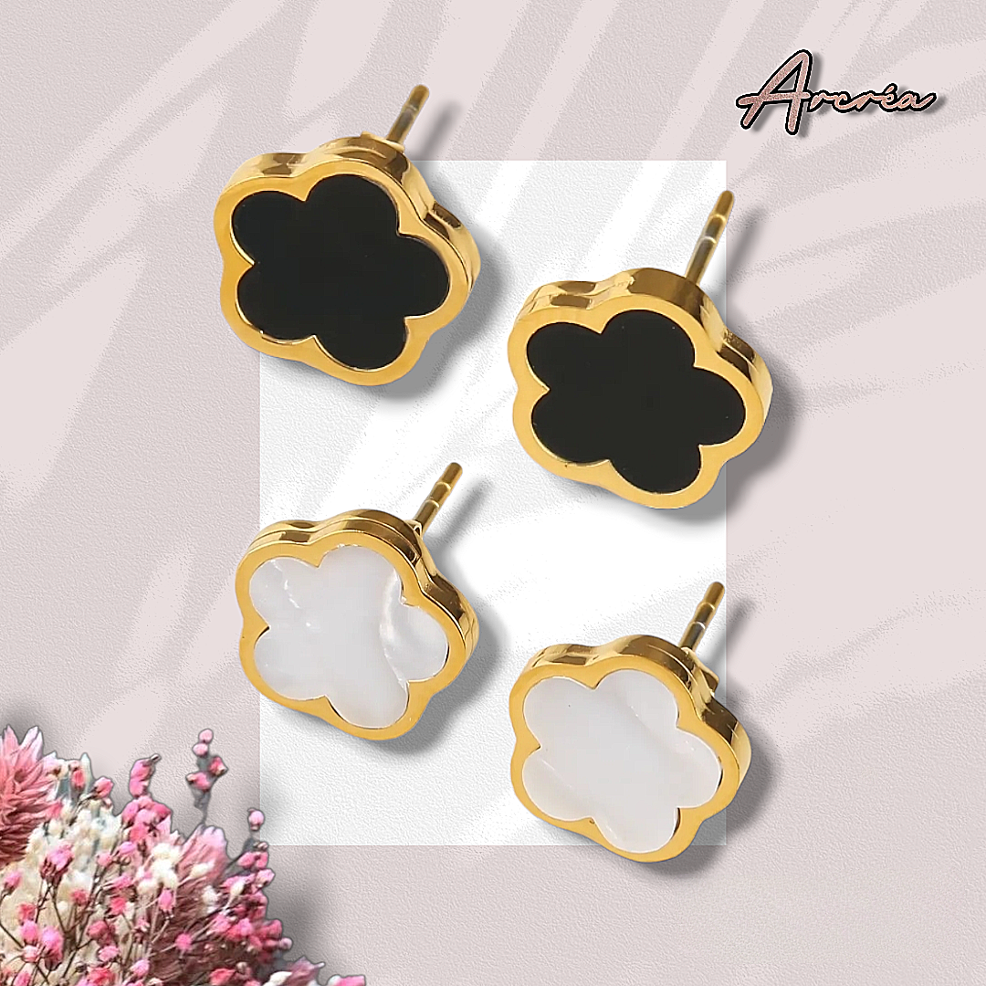 Boucles d'Oreilles trèfles "Eclat positif" nacré ou noir